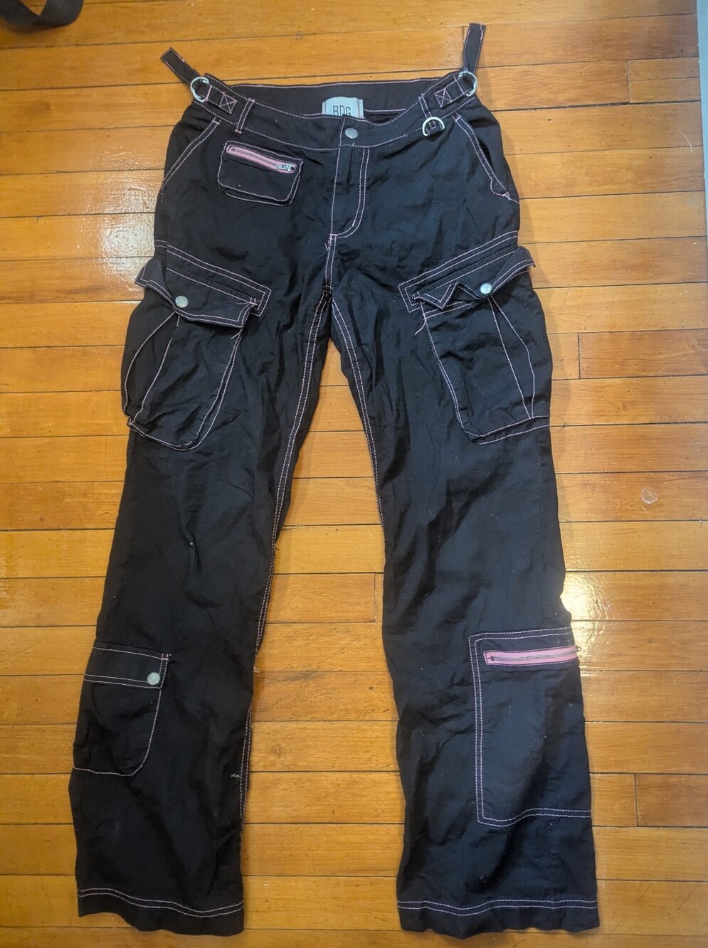 BDG Urban Outfitters Women’s 6 Black Pink Cargo Pants Y2K Goth Industrial Rave